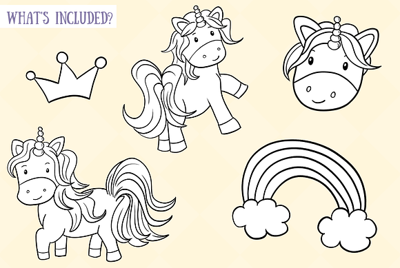Cute Unicorns Digital Stamps in Illustrations - product preview 1