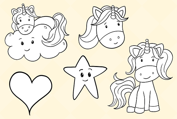 Cute Unicorns Digital Stamps in Illustrations - product preview 2