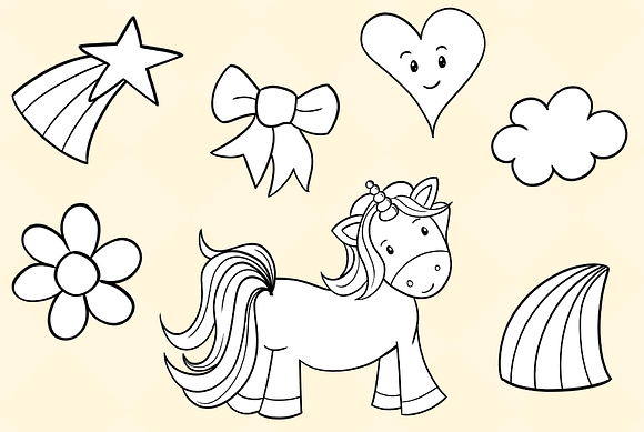 Cute Unicorns Digital Stamps in Illustrations - product preview 3