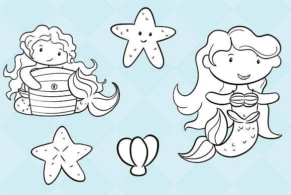 Cute Mermaids Digital Stamps in Illustrations - product preview 1