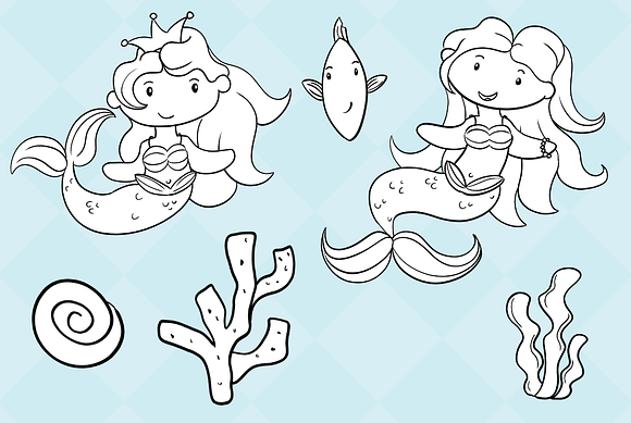 Cute Mermaids Digital Stamps in Illustrations - product preview 2