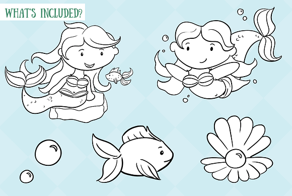 Cute Mermaids Digital Stamps in Illustrations - product preview 3