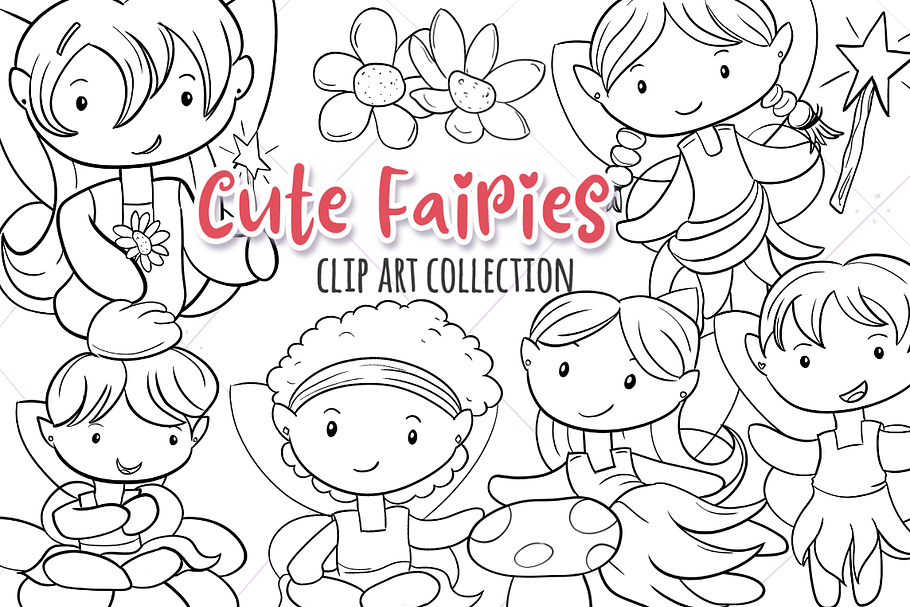 Cute Fairies Digital Stamps