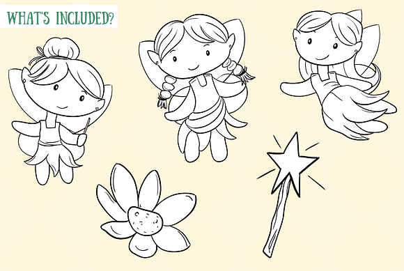 Cute Fairies Digital Stamps in Illustrations - product preview 1