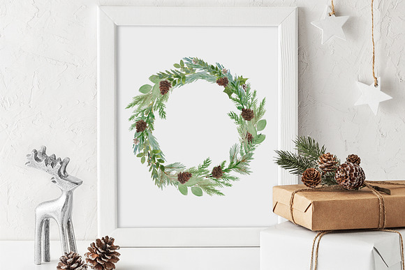 Winter Watercolor Greenery in Illustrations - product preview 5