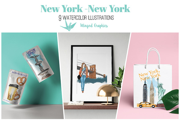 New York watercolor Illustrations in Illustrations - product preview 1