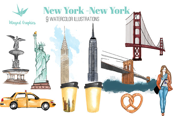 New York watercolor Illustrations in Illustrations - product preview 2