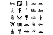 Trip icons set, simple style