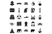 Traveling in Asia icons set