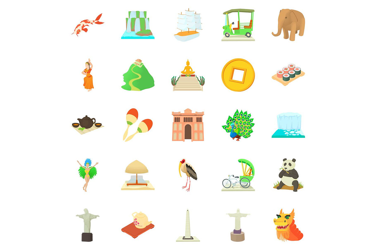 Journey icons set, cartoon style in Illustrations - product preview 8