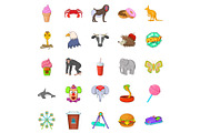 Zoo icons set, cartoon style