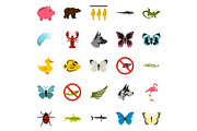 Insect icons set, flat style