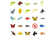Tropical animals icons set