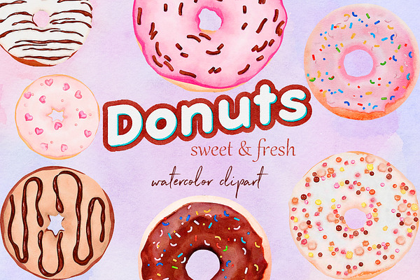 Watercolor Donuts Clipart