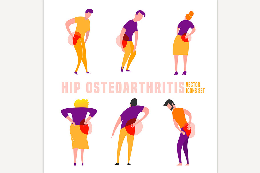 Hip osteoarthritis icons set