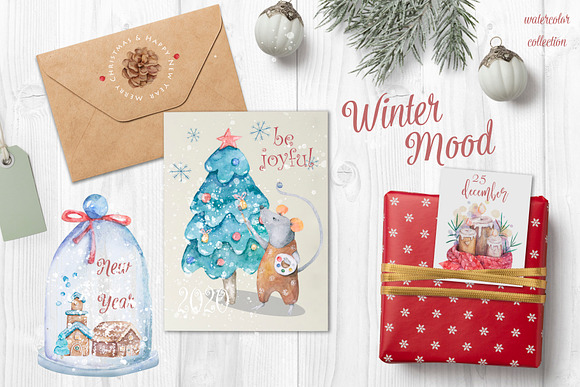 Christmas Story Watercolor cute Rats in Illustrations - product preview 3