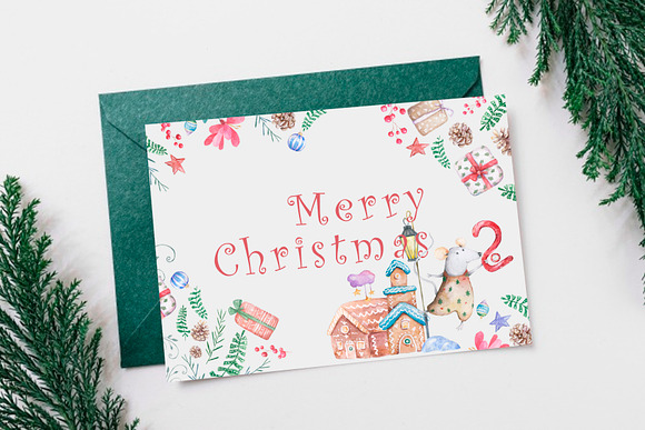 Christmas Story Watercolor cute Rats in Illustrations - product preview 5