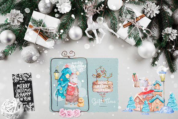 Christmas Story Watercolor cute Rats in Illustrations - product preview 6