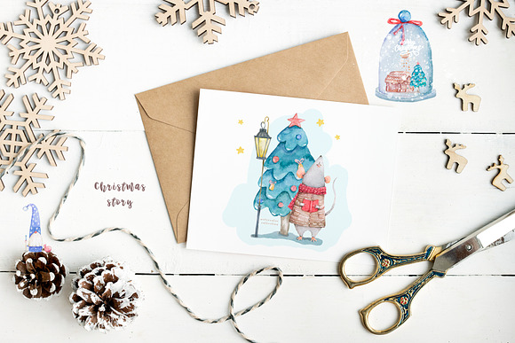 Christmas Story Watercolor cute Rats in Illustrations - product preview 7