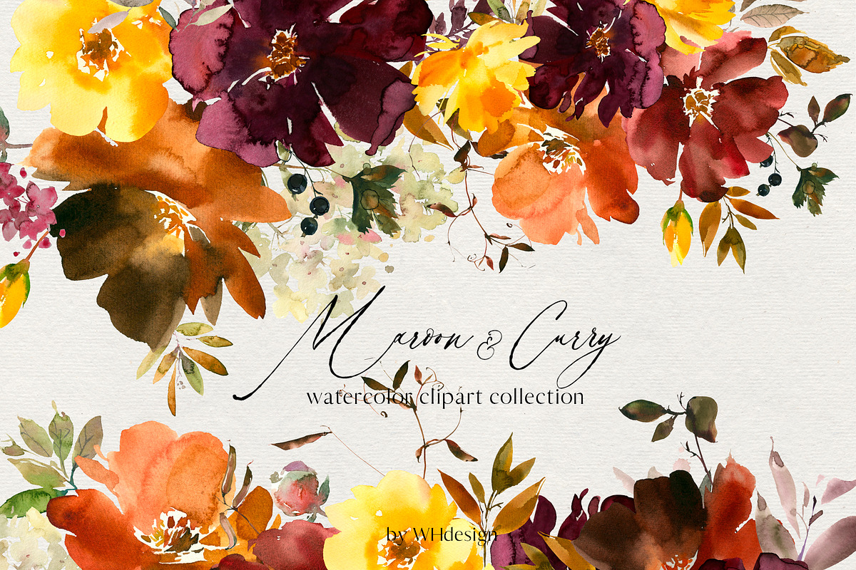 Maroon Yellow Orange Florals PNG in Illustrations - product preview 8