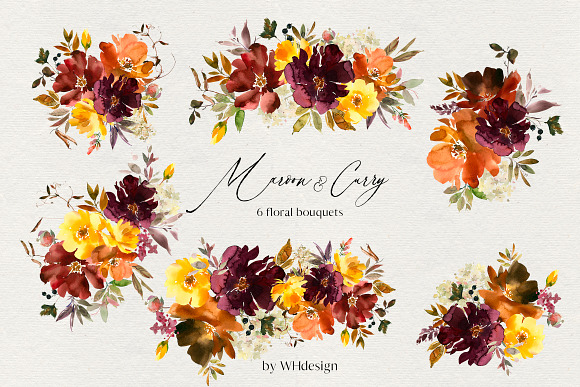 Maroon Yellow Orange Florals PNG in Illustrations - product preview 1