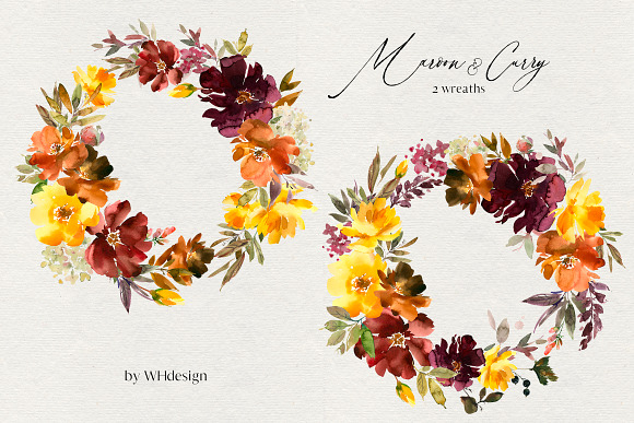 Maroon Yellow Orange Florals PNG in Illustrations - product preview 2