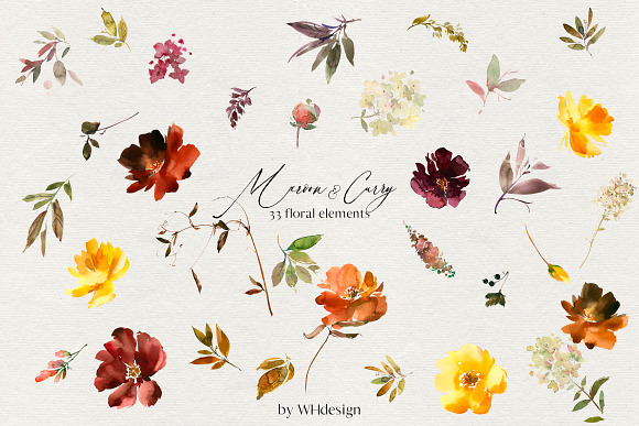 Maroon Yellow Orange Florals PNG in Illustrations - product preview 4