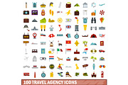 100 travel agency icons set