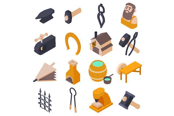 Blacksmith tools icons set