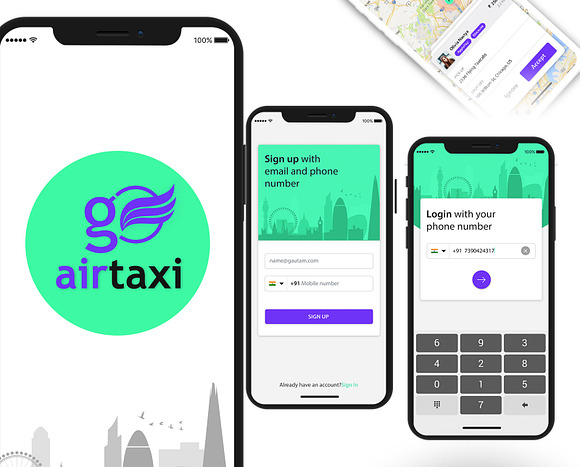 Go Air Taxi Booking UI Concept in Mobile & Web Mockups - product preview 1