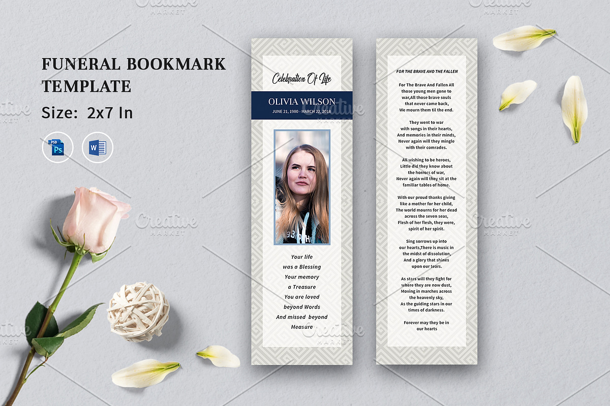Funeral Bookmark Template V03 in Card Templates - product preview 8