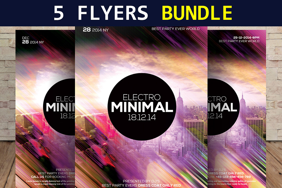 5 Electro Party Flyers Bundle in Flyer Templates - product preview 8