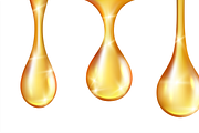 Liquid oil drops. Vector gold oil es