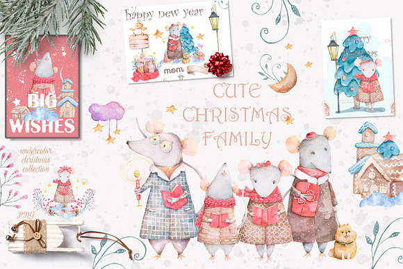 Christmas Story Watercolor cute Rats in Illustrations - product preview 10