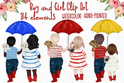Watercolor kids,Boy and girl clipart