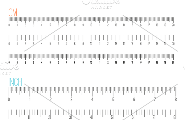 Inch and metric measuring rulers