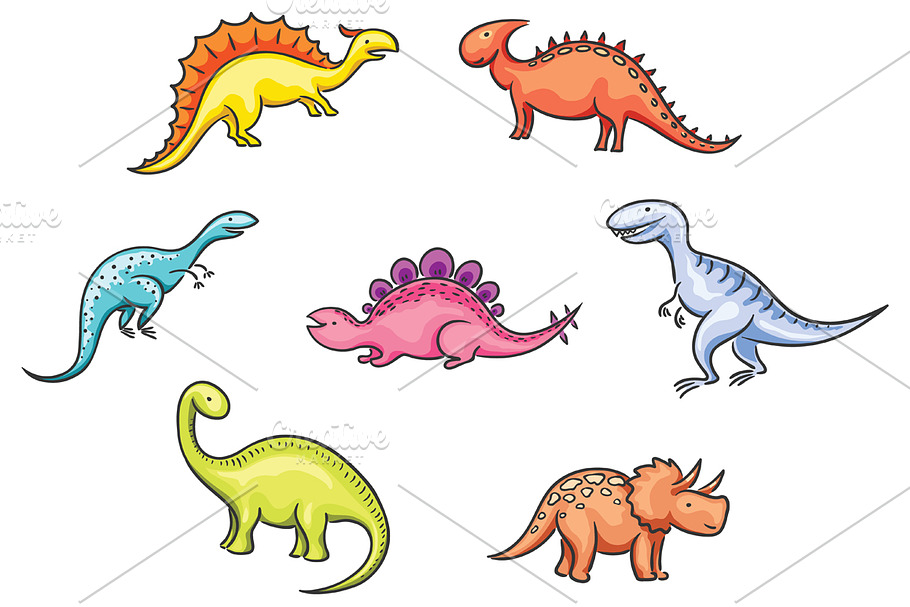 Set of cartoon colorful dinosaurs
