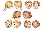 Set of 5 cartoon kids faces