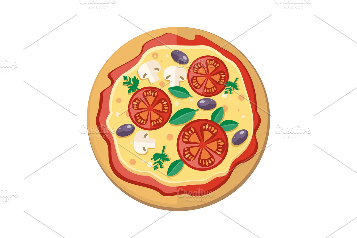 Pizza with Tomatoes, Olives in Illustrations - product preview 8