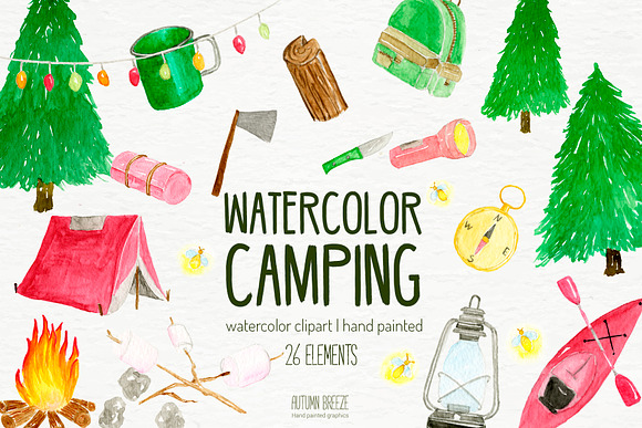 watercolor camping in Illustrations - product preview 1