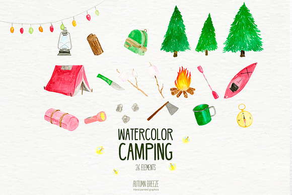 watercolor camping in Illustrations - product preview 2