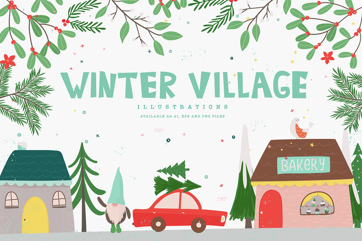 Winter Village Illustrations in Illustrations - product preview 8