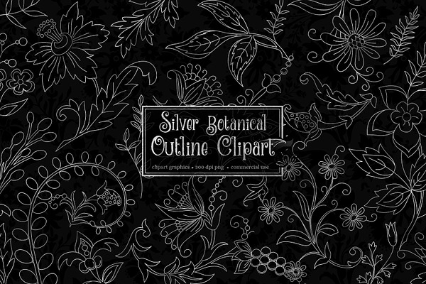 Silver Botanical Outline Clipart