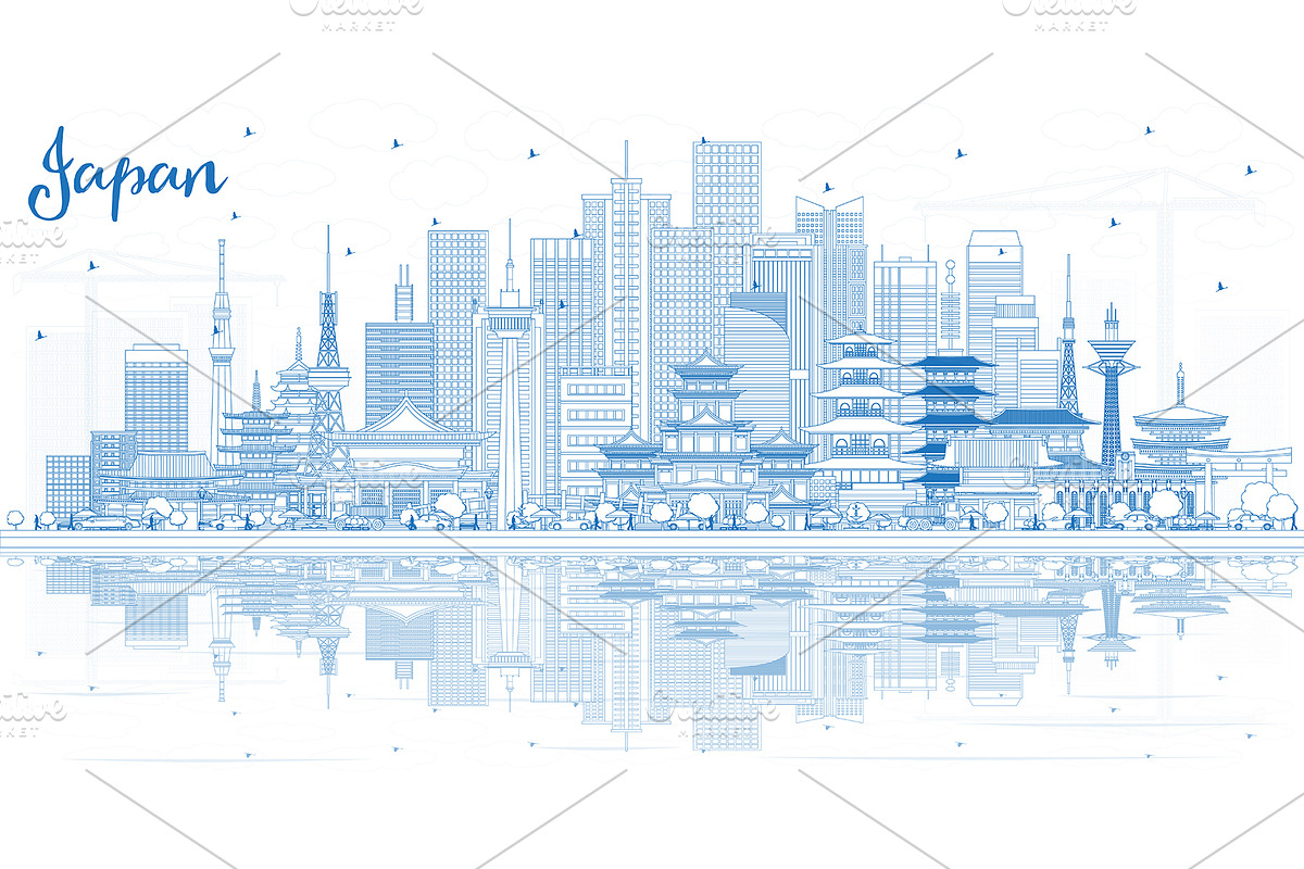 Outline Welcome to Japan Skyline in Illustrations - product preview 8
