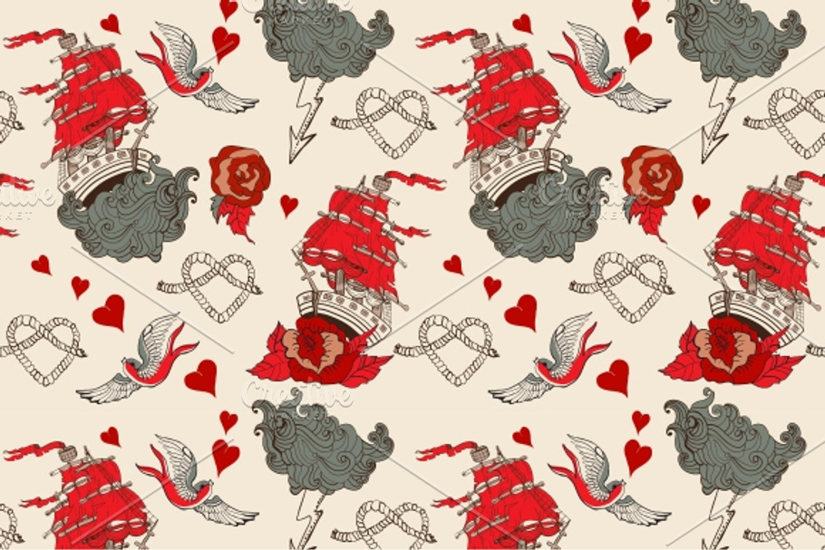Seamless Vintage pattern with ship in Patterns - product preview 8