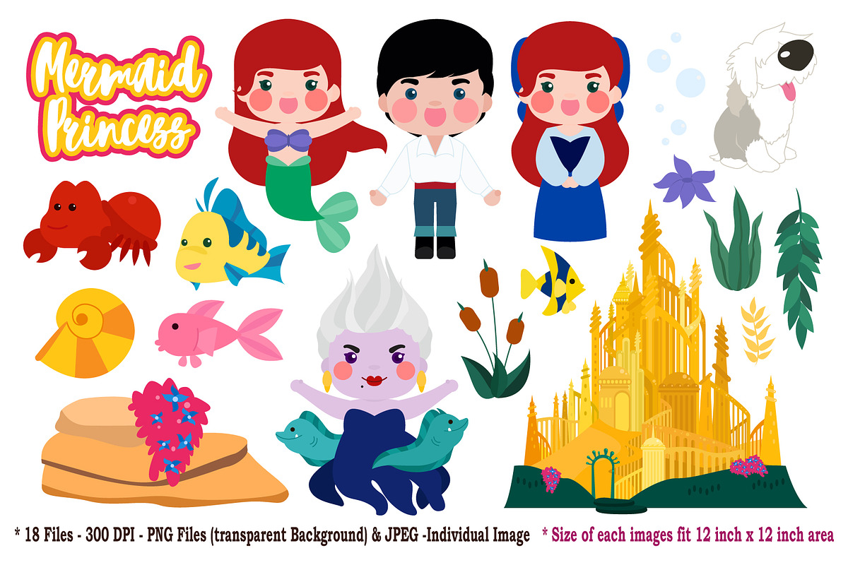 Mermaid Princess Digital Clip Art in Illustrations - product preview 8