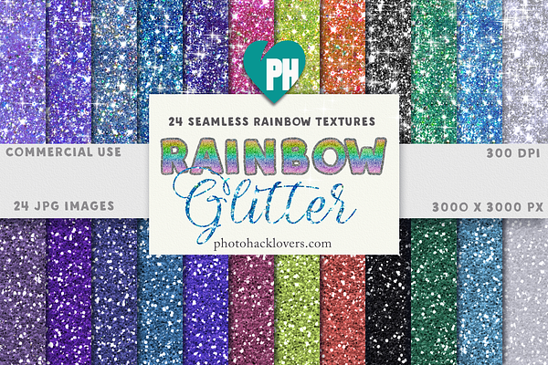 24 Seamless Rainbow Glitters