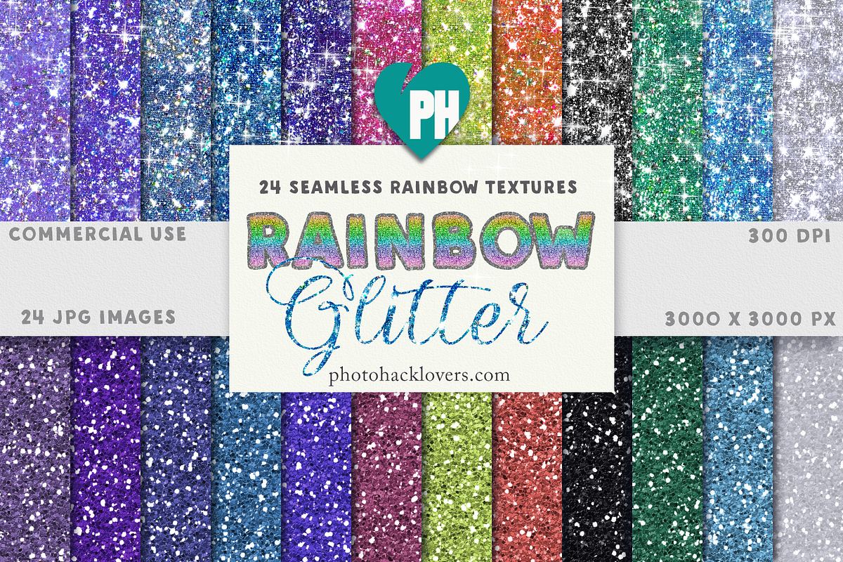 24 Seamless Rainbow Glitters in Textures - product preview 8