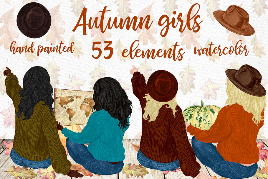 Autumn clipart, Girls clipart