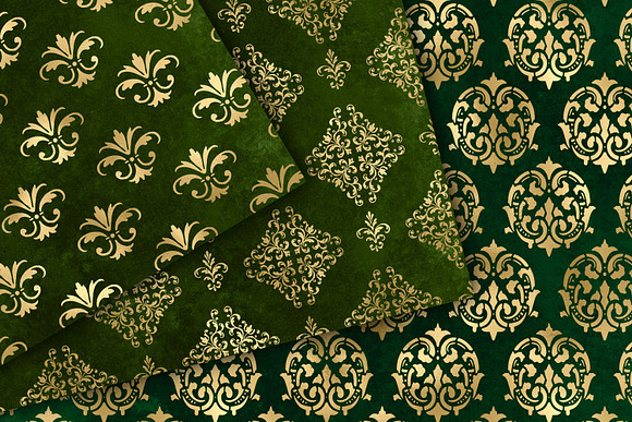 Green and Gold Damask Digital Paper in Patterns - product preview 1